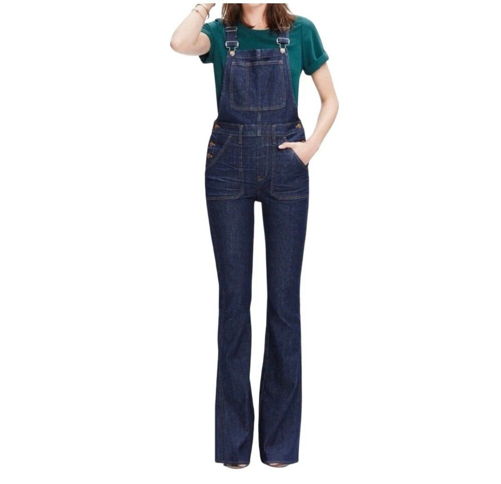 Madewell Flea Market Flare Denim Overalls Dark Wash indigo Sz M